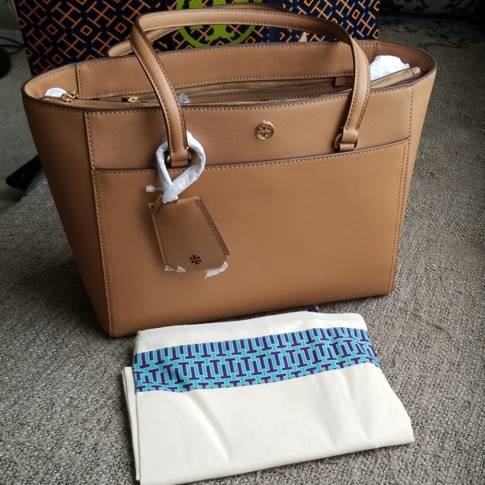 Tory Burch Small Robinson Leather Tote - Picture 1 of 7